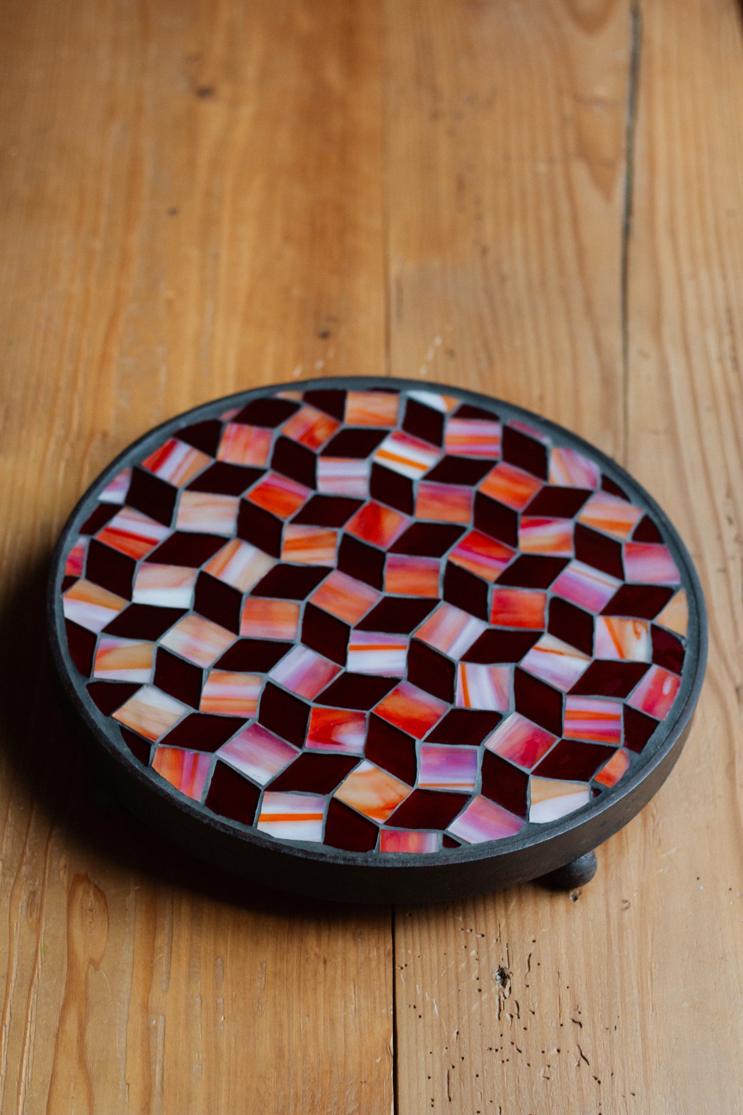 Runder Untersetzer mit Glasmosaik *mittel* Rotorange