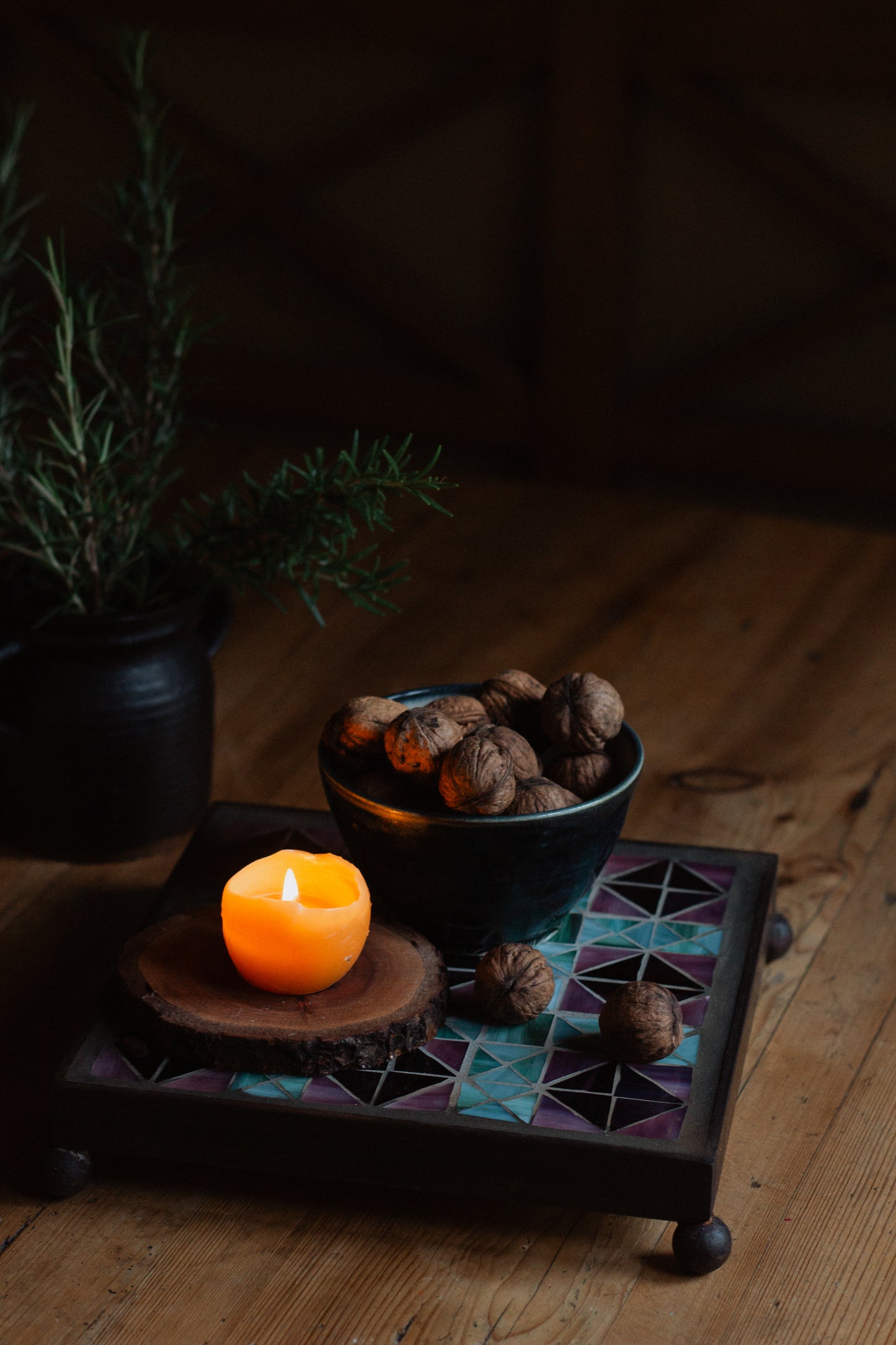 **AKTION** Quadratischer Untersetzer mit Glasmosaik Purple mint Quilt