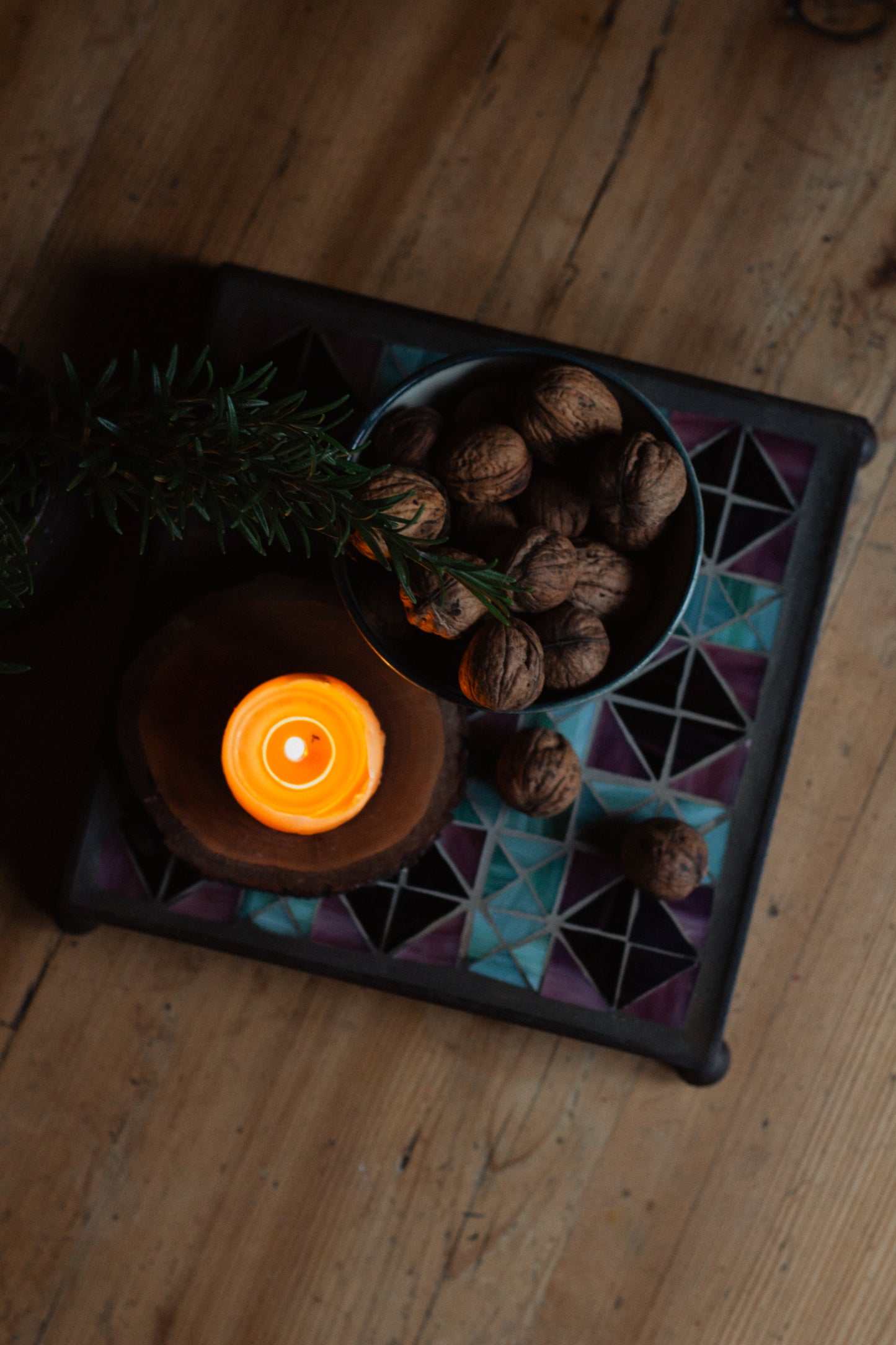 **AKTION** Quadratischer Untersetzer mit Glasmosaik Purple mint Quilt